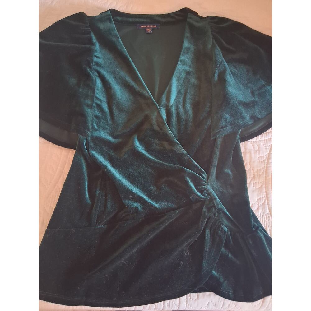 Skies Are Blue brand green velvet blouse Size XS